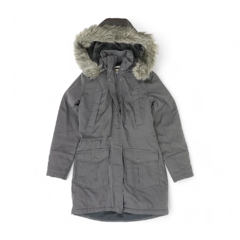 Gray Solid Coat Anorak Windbreaker Fleece