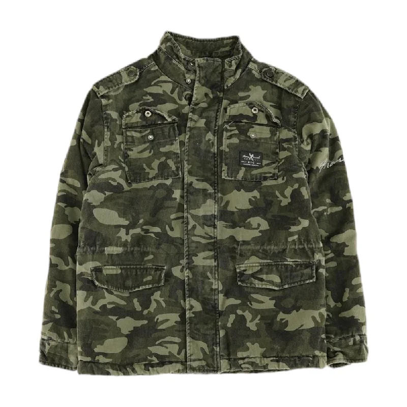 Green Camo Lightweight Coat Hooded Jacket Zipper Jacket Button Jacket