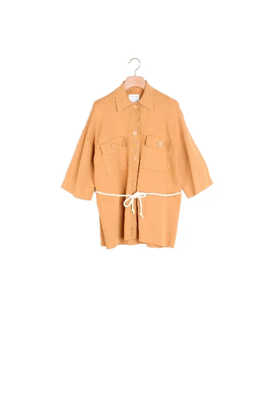 Cardi-coat oversize esprit surchemise Solid Print Jacquard