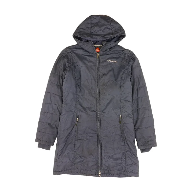 Navy Solid Puffer Coat Crew Neck V-Neck Boat Neck