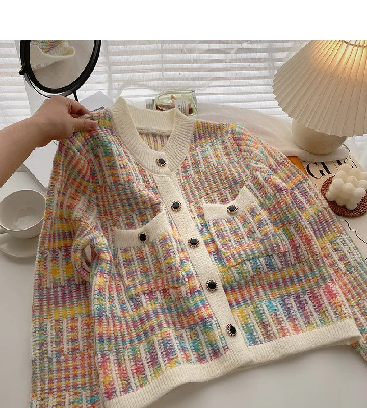 Sweet color stripe knitted long sleeve coat  5887 Blazer Duffle Coat Pea Coat