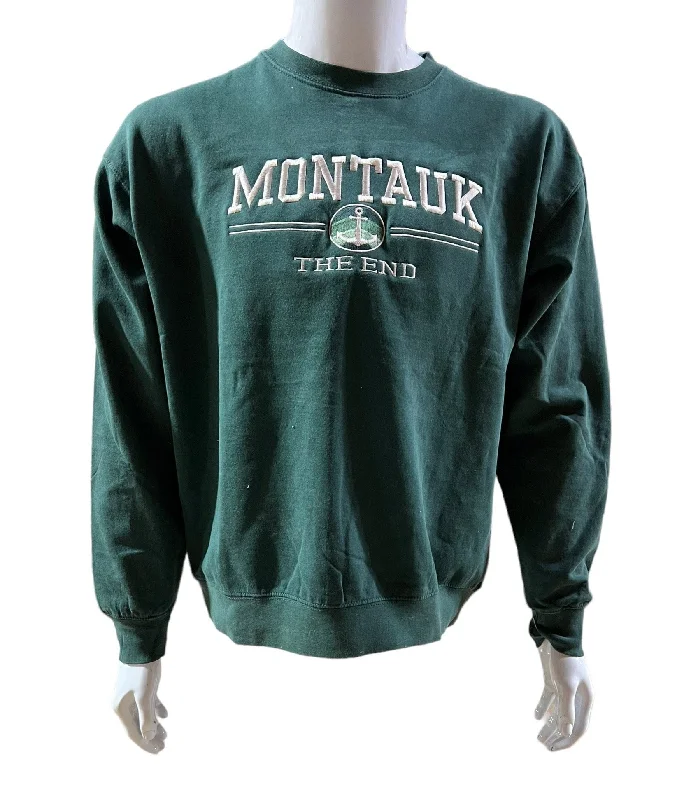 Adult Montauk The End Anchor Embroidered Pullover Crewneck Fleece Cold Shoulder Design