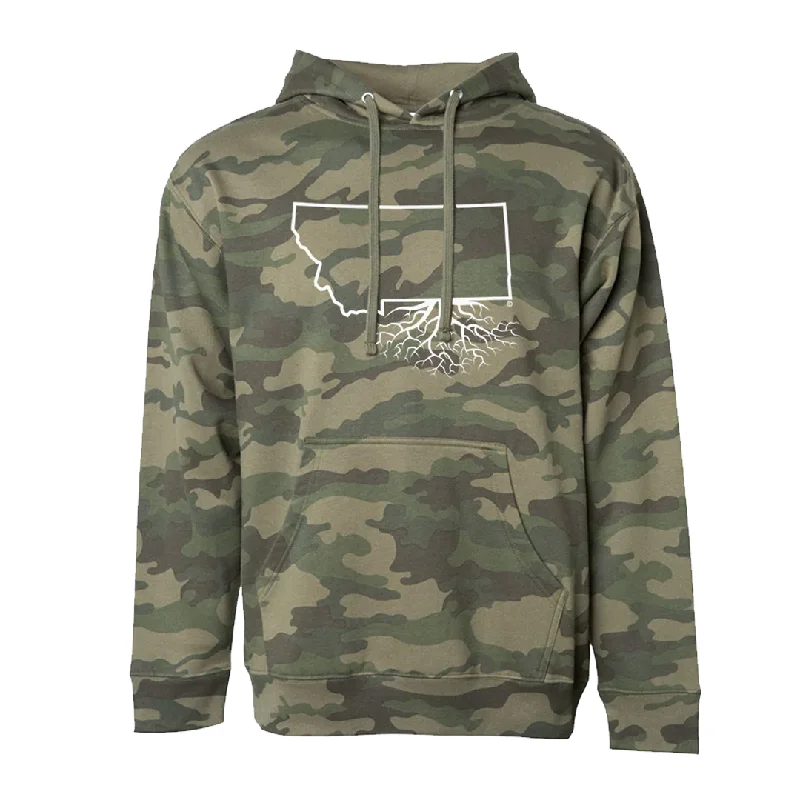 MT Roots Camo Midweight Pullover Hoodie (Unisex) Gathered Sleeve Pullover