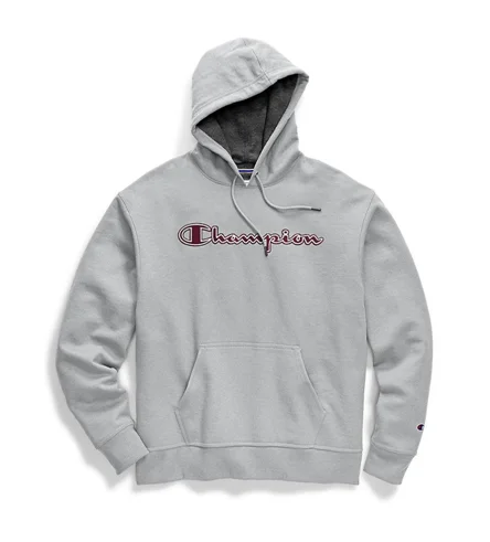 Champion Men's Powerblend Fleece Pullover Hoodie Chainstitch Outline Logo Oxford Grey Cashmere Luxurious Pullover Champion Men's Powerblend Fleece Pullover Hoodie Chainstitch Outline Logo Oxford Grey Cashmere Luxurious Pullover