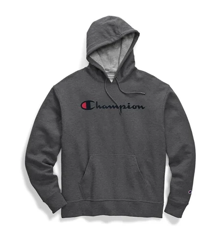Champion Men's Powerblend Pullover Hoodie Script Logo Granite Heather Fitted Ribbed Sweater Champion Men's Powerblend Pullover Hoodie Script Logo Granite Heather Fitted Ribbed Sweater