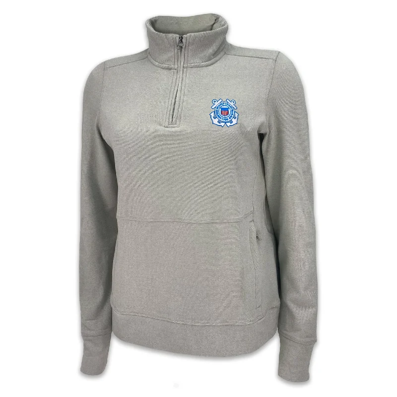 Coast Guard Ladies Crush 1/4 Zip Pullover (Grey) Square Neck Pullover