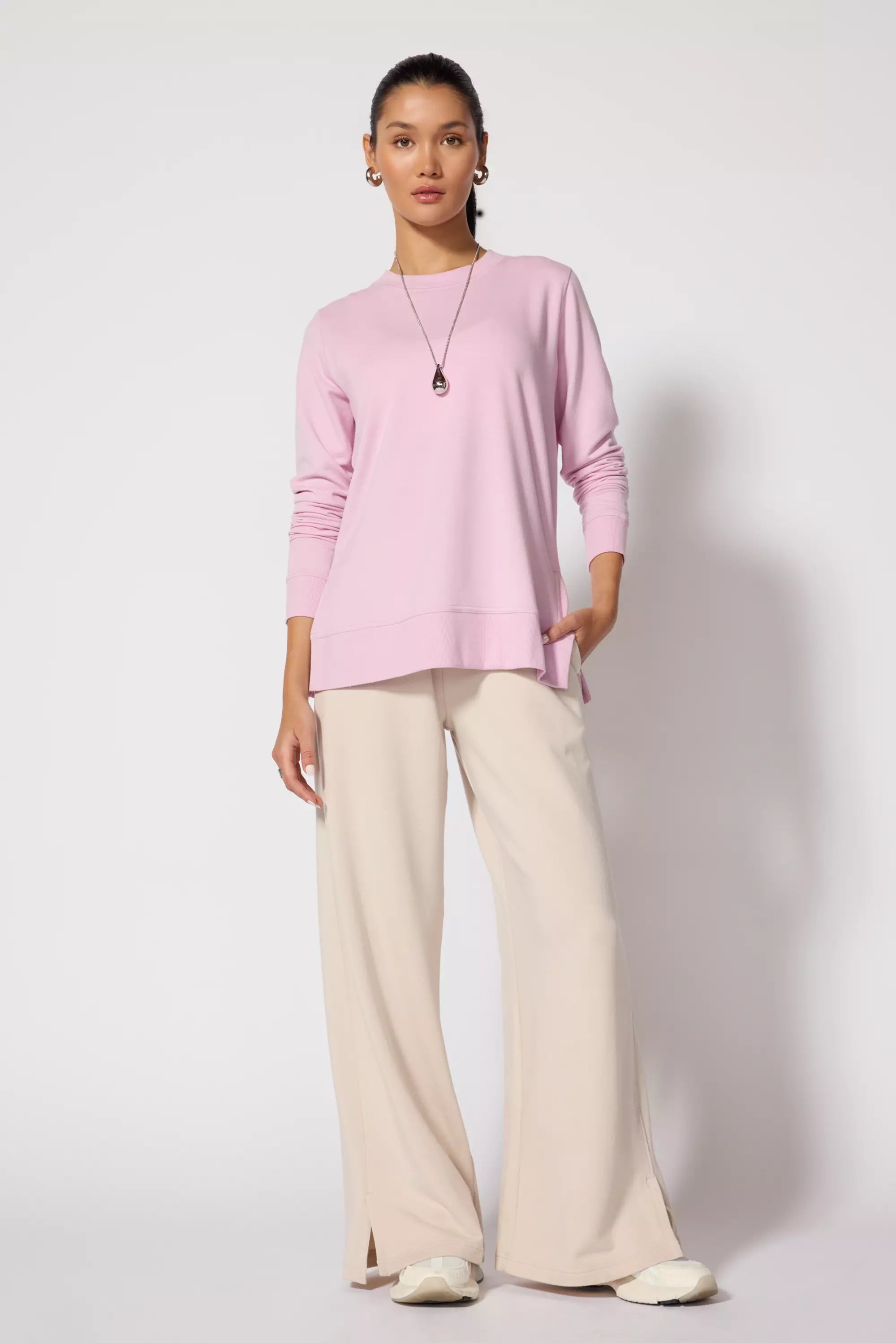 Cozy Fleece Relaxed Pullover - Fragrant Lilac Fleece Warm Pullover