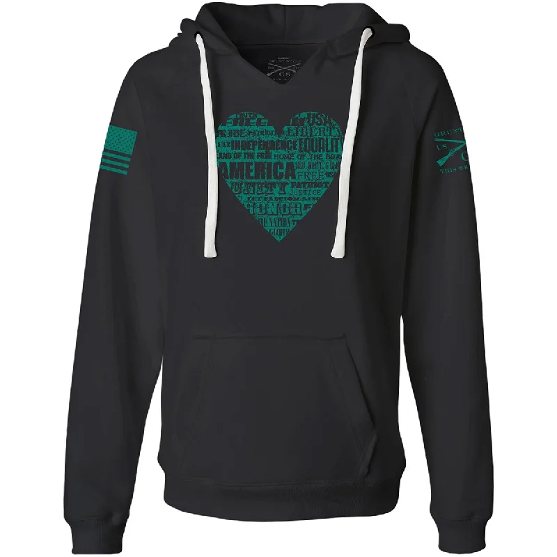 Grunt Style Women's American Poetry V-Neck Pullover Hoodie - Black Three Quarter Sleeve Grunt Style Women's American Poetry V-Neck Pullover Hoodie - Black Three Quarter Sleeve