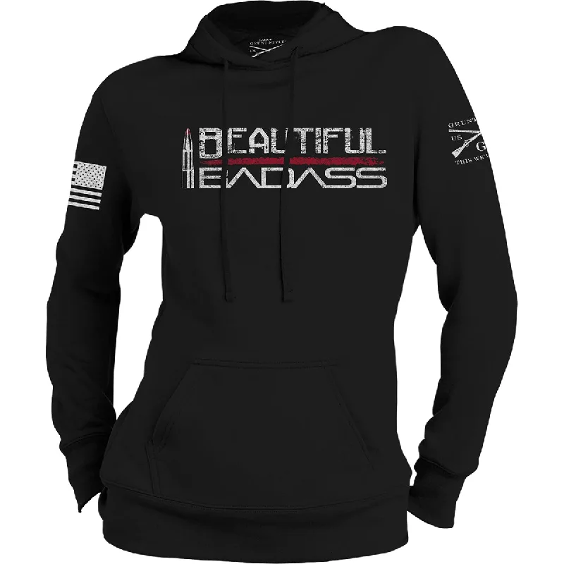 Grunt Style Women's Beautiful Badass Pullover Hoodie - Black V-Neck Stylish Pullover
