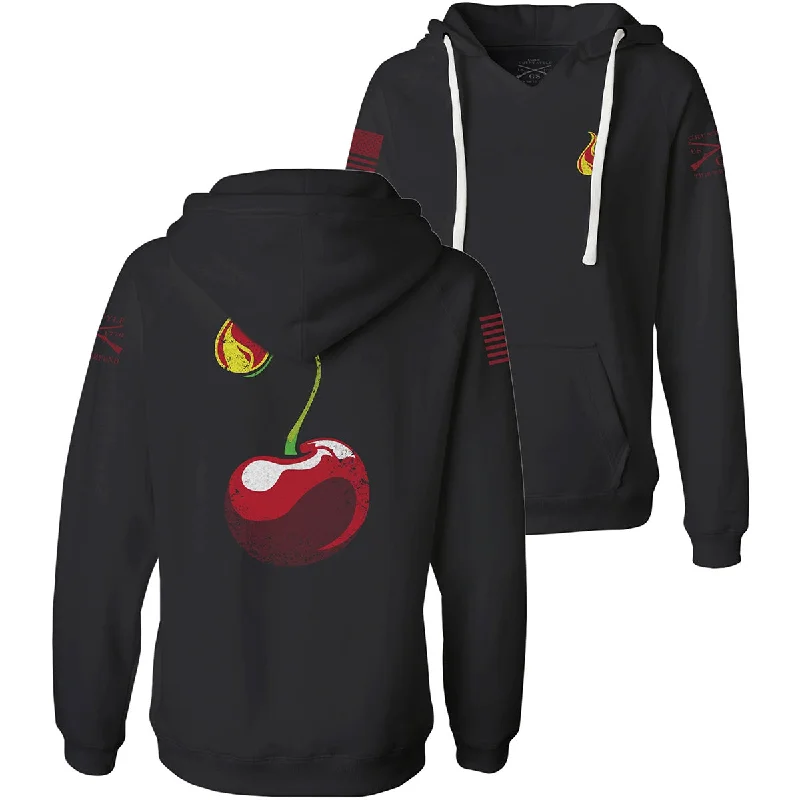 Grunt Style Women's Cherry Bomb V-Neck Pullover Hoodie - Black Asymmetrical Neck Pullover Grunt Style Women's Cherry Bomb V-Neck Pullover Hoodie - Black Asymmetrical Neck Pullover