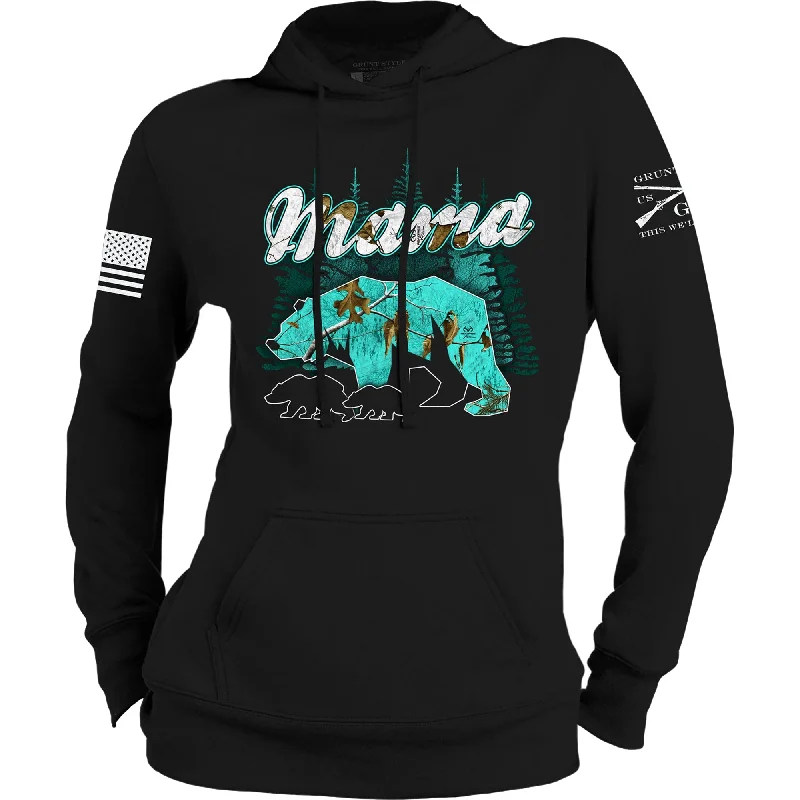 Grunt Style Women's Realtree Xtra Sea Glass Mama Bear Pullover Hoodie - Black Shawl Collar Sweater Grunt Style Women's Realtree Xtra Sea Glass Mama Bear Pullover Hoodie - Black Shawl Collar Sweater