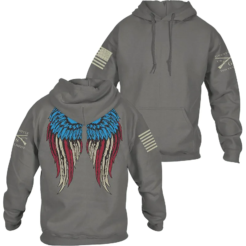 Grunt Style Women's Relaxed Fit Freedom Angel 2.0 Pullover Hoodie - Gray Flutter Sleeve Feminine Grunt Style Women's Relaxed Fit Freedom Angel 2.0 Pullover Hoodie - Gray Flutter Sleeve Feminine