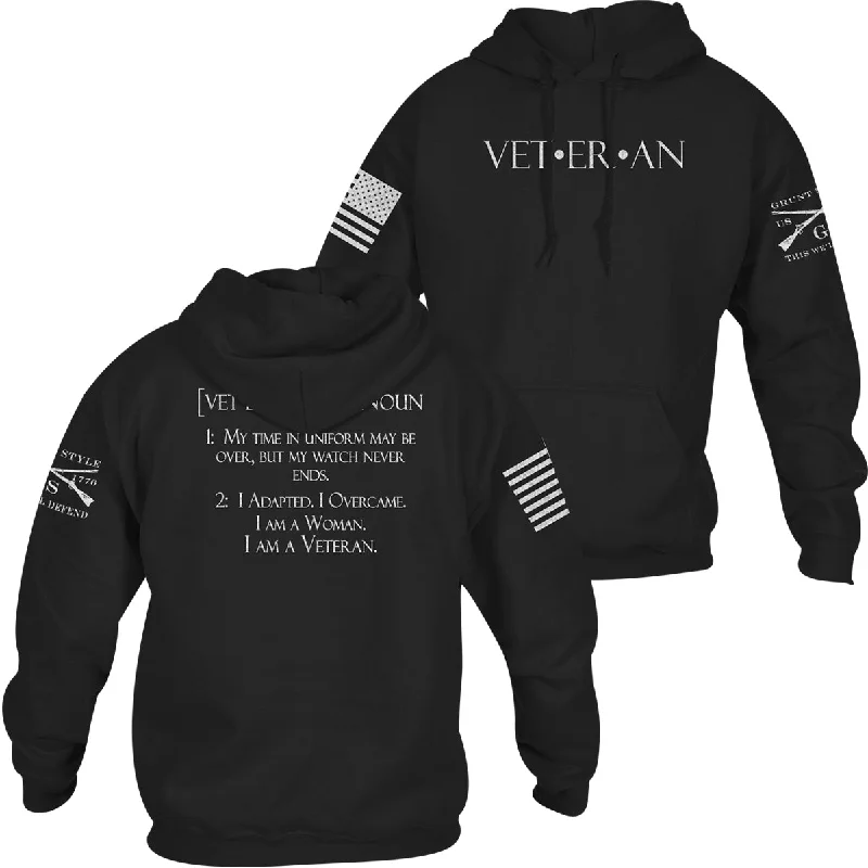 Grunt Style Women's Woman Veteran Pullover Hoodie - Black Puff Sleeve Stylish