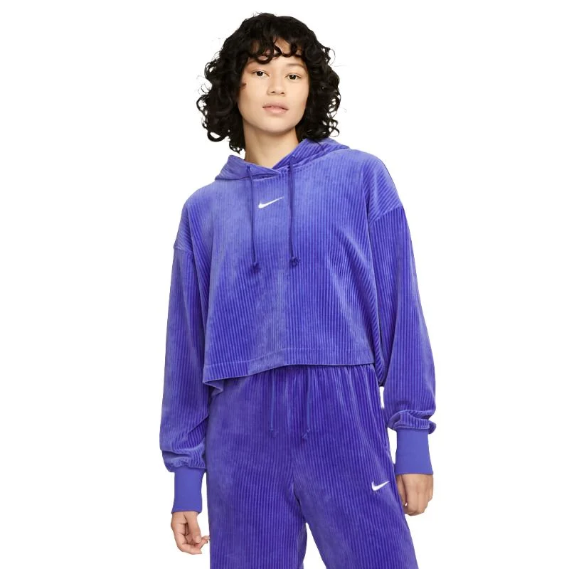 Velour Cropped Pullover Hoodie Cowl Neck Pullover