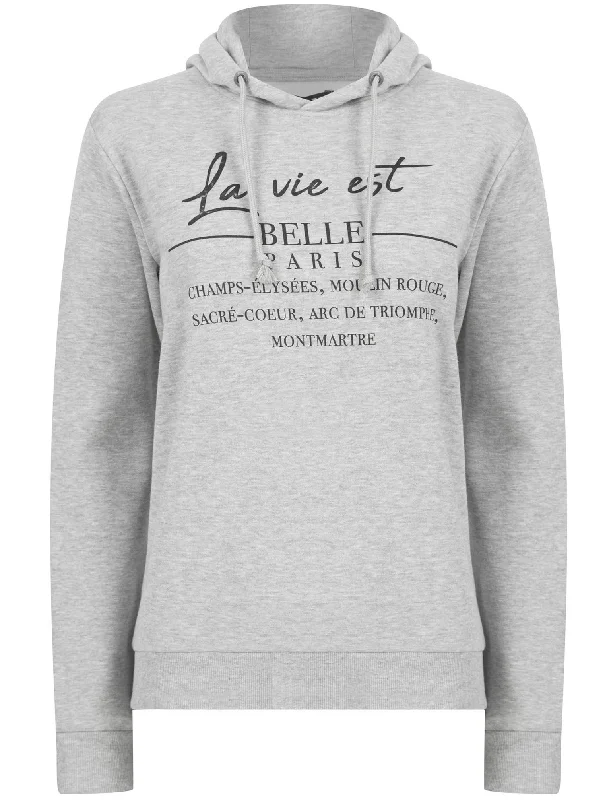 Infinity Motif Brushback Fleece Pullover Hoodie in Light Grey Marl - Weekend Vibes Blouson Sleeve Pullover