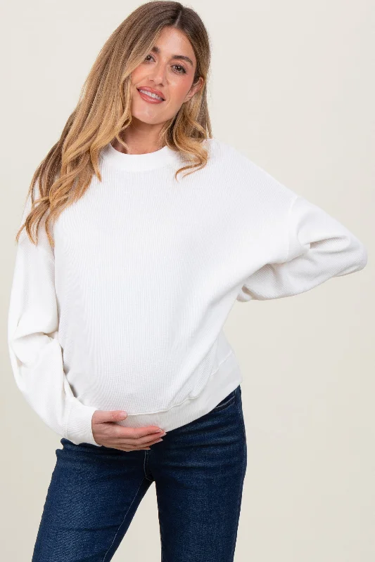 Ivory Waffle Knit Maternity Pullover Short Sleeve Top