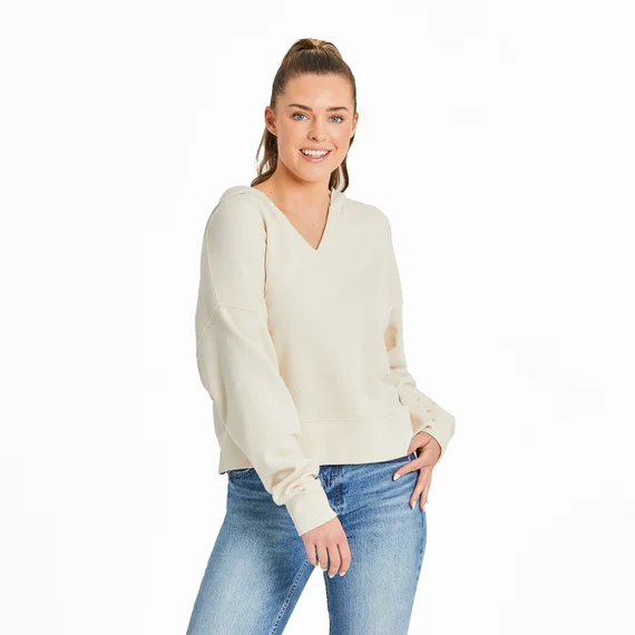 Life is Good. Women's Solid French Terry Boxy Pullover Hoodie, Putty White dolman Sleeve Top Life is Good. Women's Solid French Terry Boxy Pullover Hoodie, Putty White dolman Sleeve Top