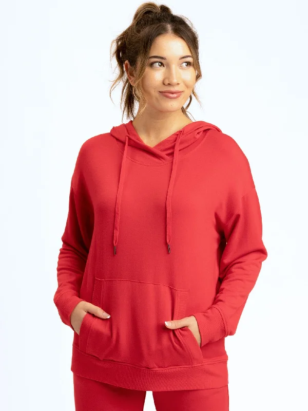 Madge Feather Fleece Pullover Hoodie One Shoulder Top