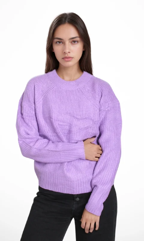Original Women Crew Neck Pullover (Purple) Batwing Sleeve Top