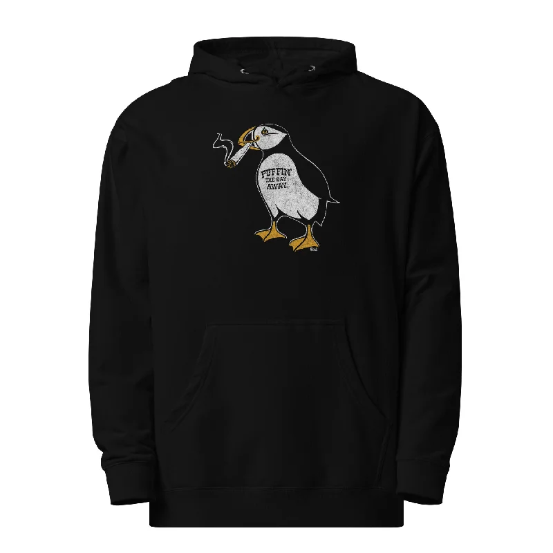 Puffin Away Midweight Pullover Hoodie Shirred Sleeve Feminine