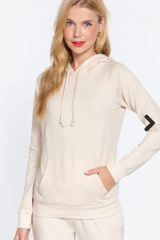 Pullover French Terry Hoodie Batwing Sleeve Top