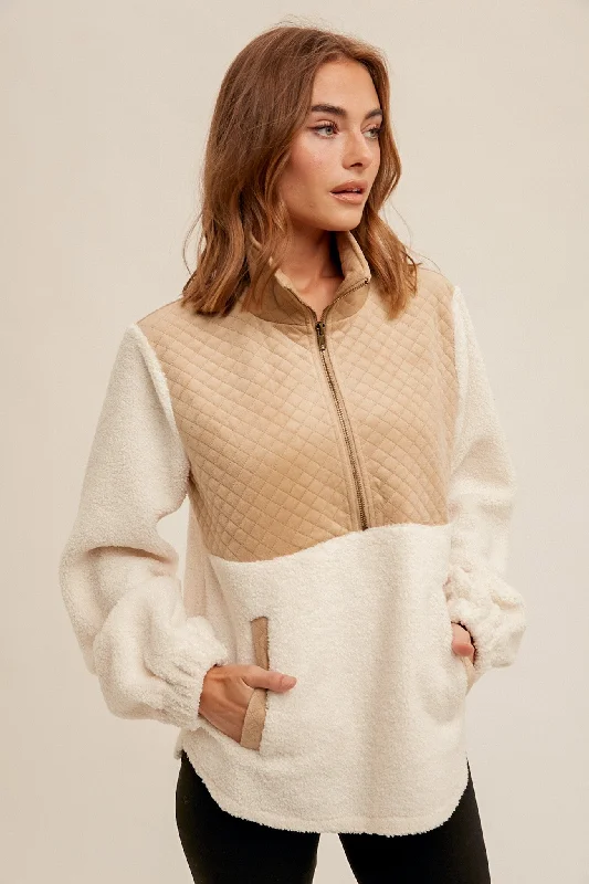 Quilted Sherpa Pullover Sarouel Sleeve Pullover