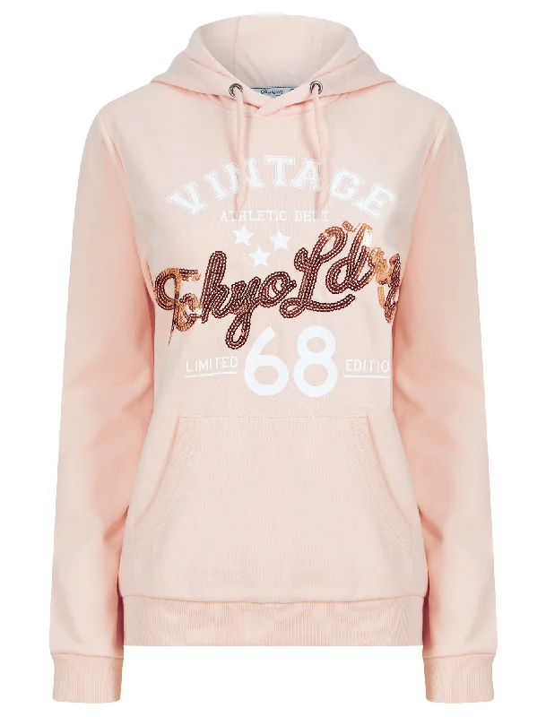 Sparked Sequin Motif Brushback Fleece Pullover Hoodie in Pale Dogwood - Tokyo Laundry Boat Neck Sweater