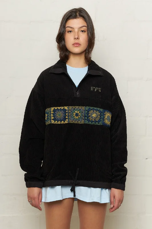 Polite Pullover Black Corduroy Crew Neck Wool