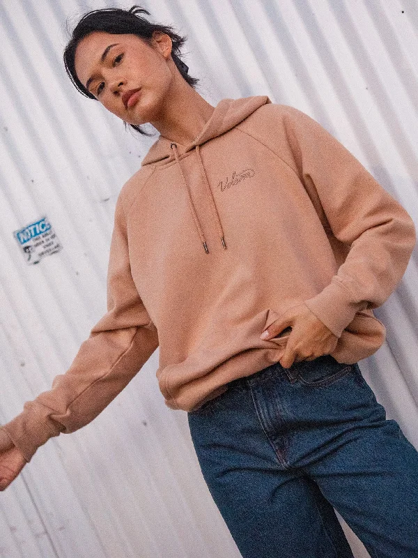 Truly Stoked Boyfriend Pullover Hoodie - Sandstorm Lantern Sleeve Elegant