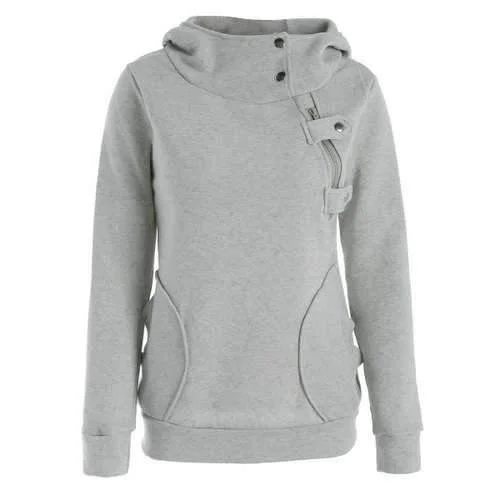 Inclined Zipper Pockets Long Sleeve Pullover Hoodie - Gray L Hooded Pullover Sweater