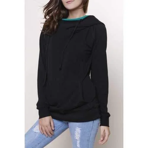 Casual Double-Face Hooded Skew Zippered Long Sleeve Pullover Hoodie For Women - Green S Oversized Cozy Pullover