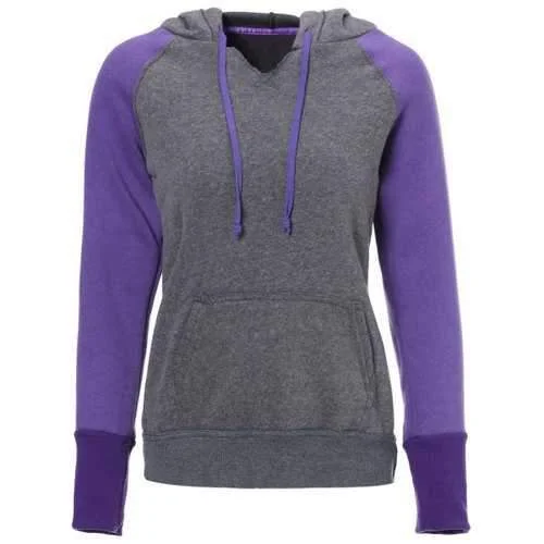 Casual Style Hooded Long Sleeve Spliced Front Pocket Design Women's Pullover Hoodie - Purple Xl Fine Merino Wool