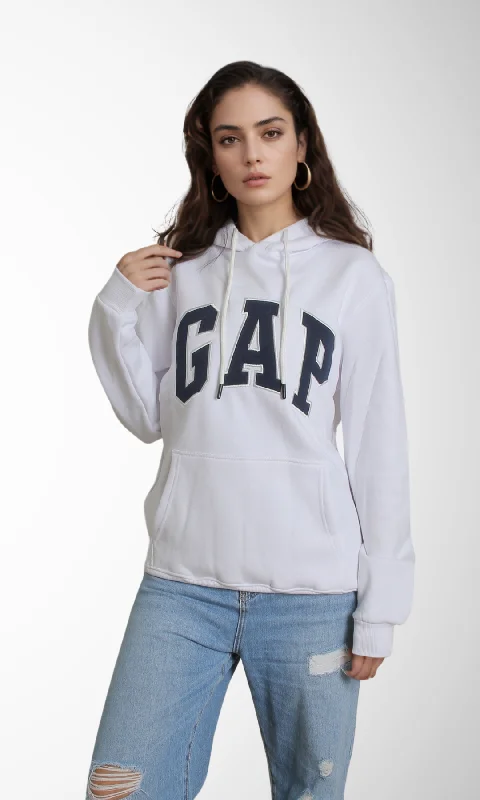Women Vintage Pullover Hoodie (White) Faux Fur Trim