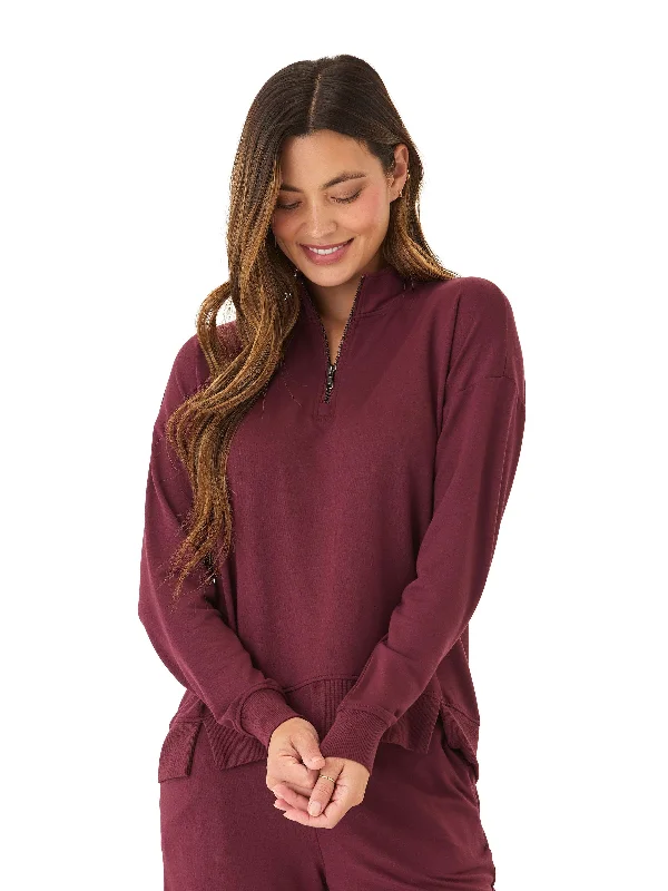 Whitnie Modal Terry 1/2-Zip Mock Neck Pullover Ribbed Crew Neck