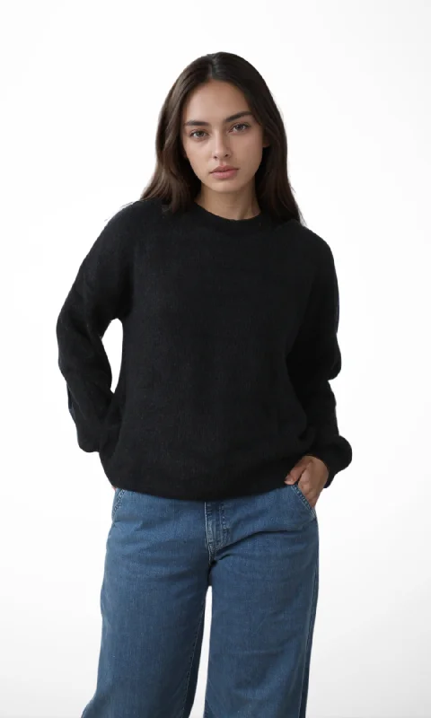 Women Mohair Knit Pullover (Black-098) Oversized Cozy Pullover