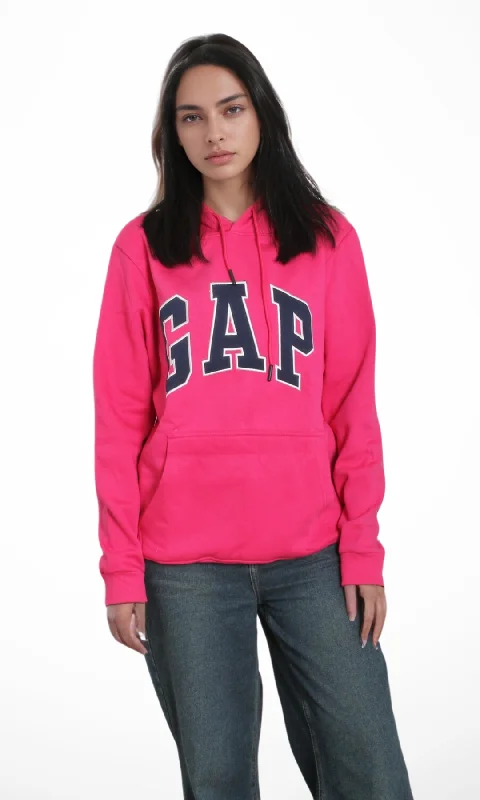 Women Vintage Pullover Hoodie (Fuchsia) Deep Neck Pullover