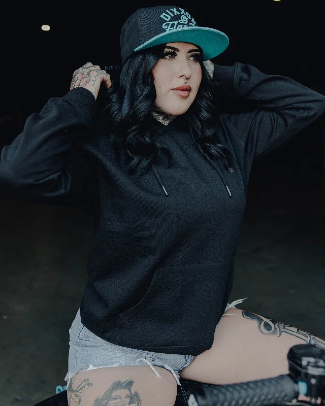 Women's Gray Crest Lightweight Pullover Hoodie - Black Chunky Knit Pullover