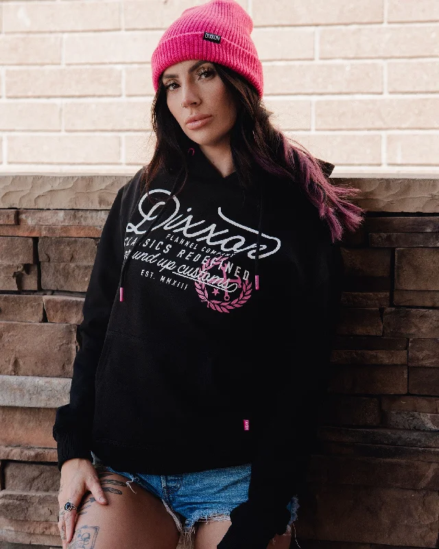 Women's Pink Ground Up Customs Hoodie Pullover - Black Ruffled Neck Pullover