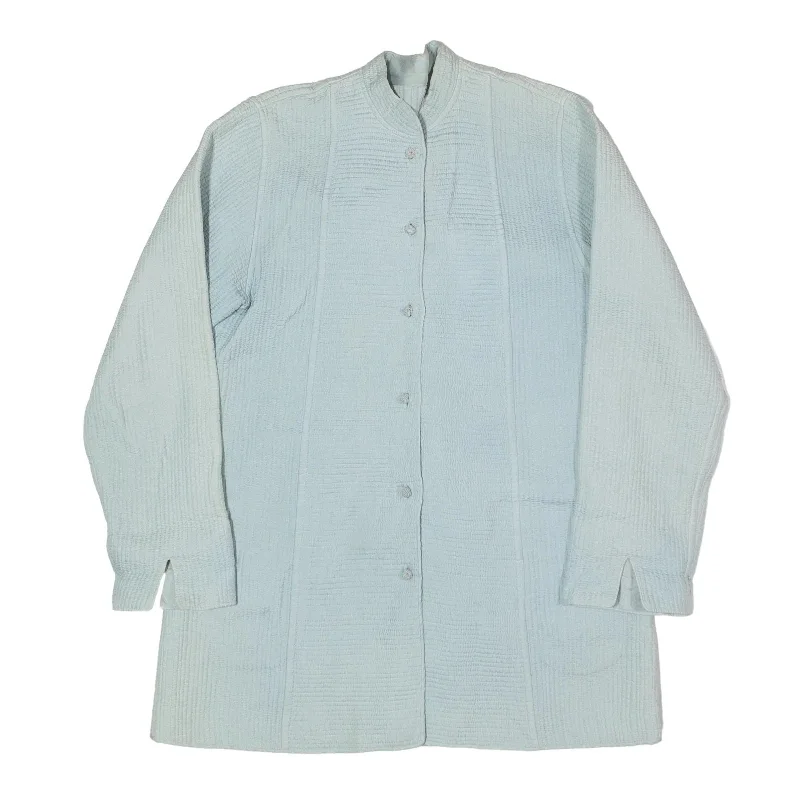 A-Line Crepe Jacket Blue Silk 80s Womens M Denim Fabric Leather Fabric Suede Fabric