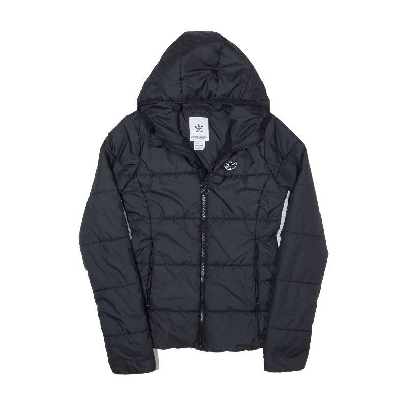 ADIDAS Puffer Jacket Black Womens UK 4 Lace Jacket Ribbed Jacket Sequined Jacket
