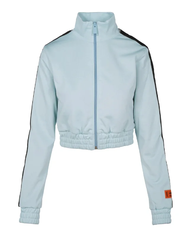 Heron Preston Womens Logo Paneled Cropped Track Jacket Knit Fabric Woven Fabric Fleece Fabric Heron Preston Womens Logo Paneled Cropped Track Jacket Knit Fabric Woven Fabric Fleece Fabric