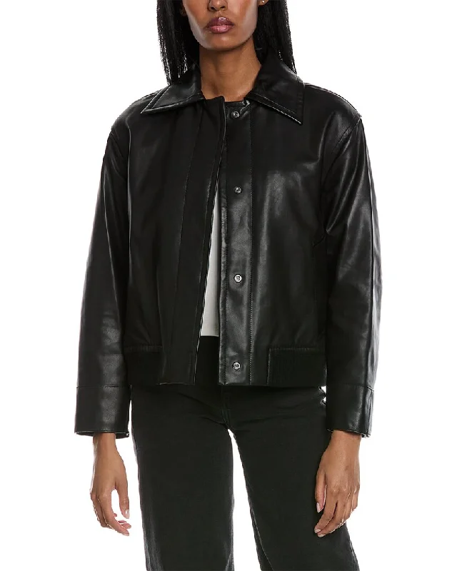 Vince Leather Bomber Jacket Toggled Jacket Drawstring Jacket Belted Jacket