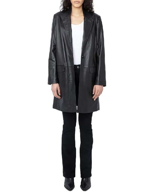 Zadig & Voltaire Monarque Cuir Lisse Leather Coat Cotton Linen Terry