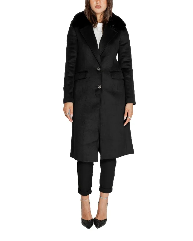 Guess  Women's Faux Fur Collar Wool Blend Coat Tie-Waist Belted Drawstring