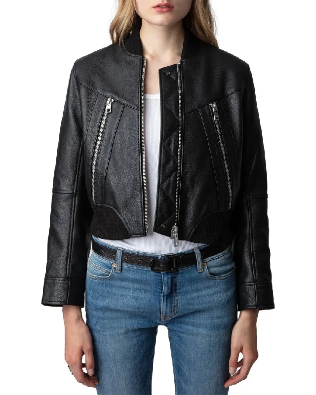 Zadig & Voltaire Bunta Leather Jacket Zippered Front Buttoned Front Snap Front