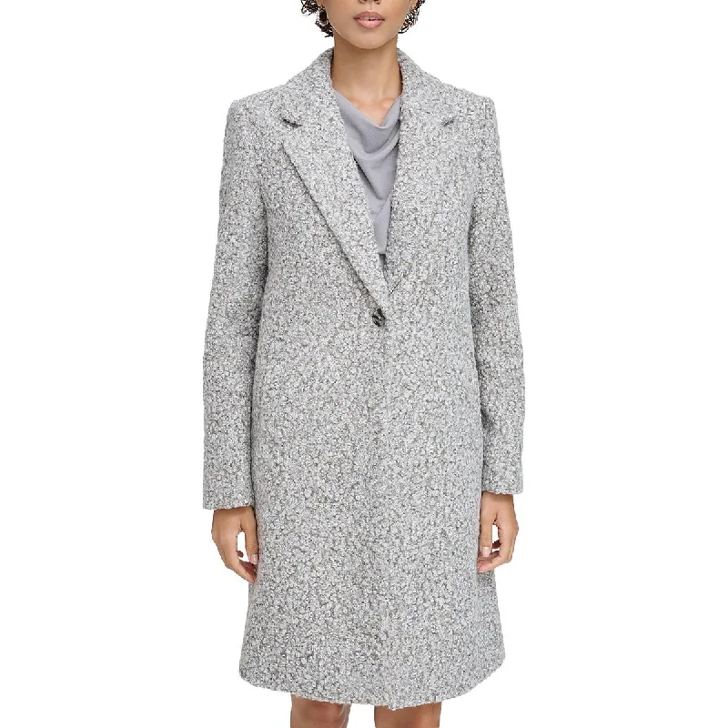 Petites Womens Textured Long Sleeve Teddy Coat Appliqued Beaded Sequined