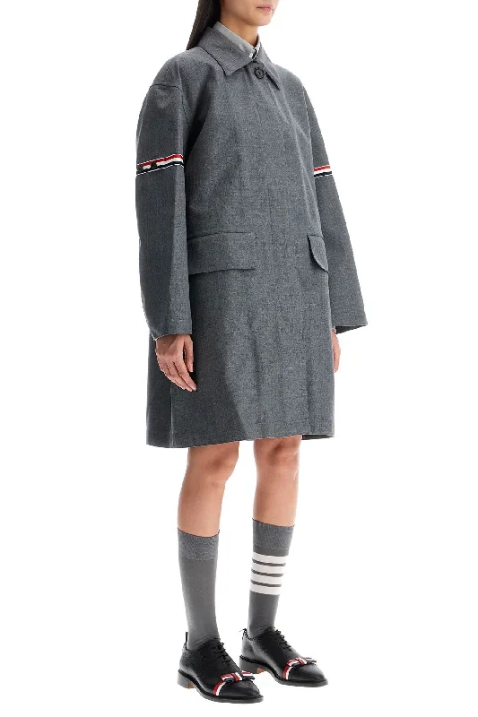 Thom Browne Waterproof Technical Wool Coat With Rwb Stripes Toggle Coat Shawl Collar Coat Notch Collar Coat