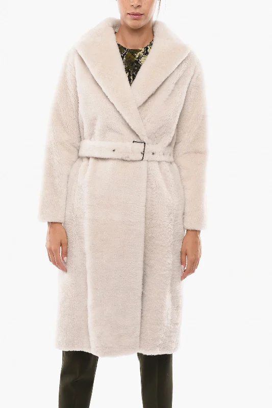 Brunello Cucinelli Double-breasted Fur Coat with Belt and Hidden Buttons 40 Italian size Turtleneck Wrap Cape Brunello Cucinelli Double-breasted Fur Coat with Belt and Hidden Buttons 40 Italian size Turtleneck Wrap Cape