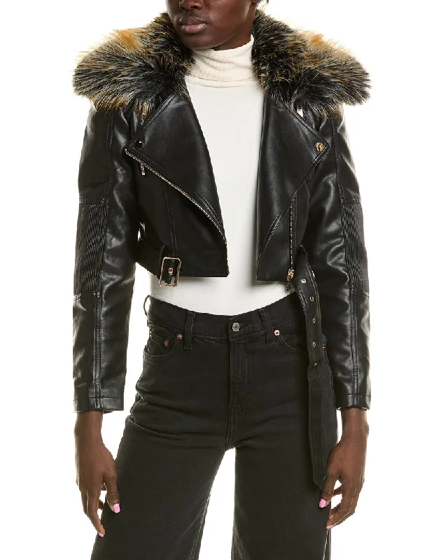 Beulah Asymmetrical Crop Moto Jacket Wool Fabric Cashmere Fabric Tweed Fabric