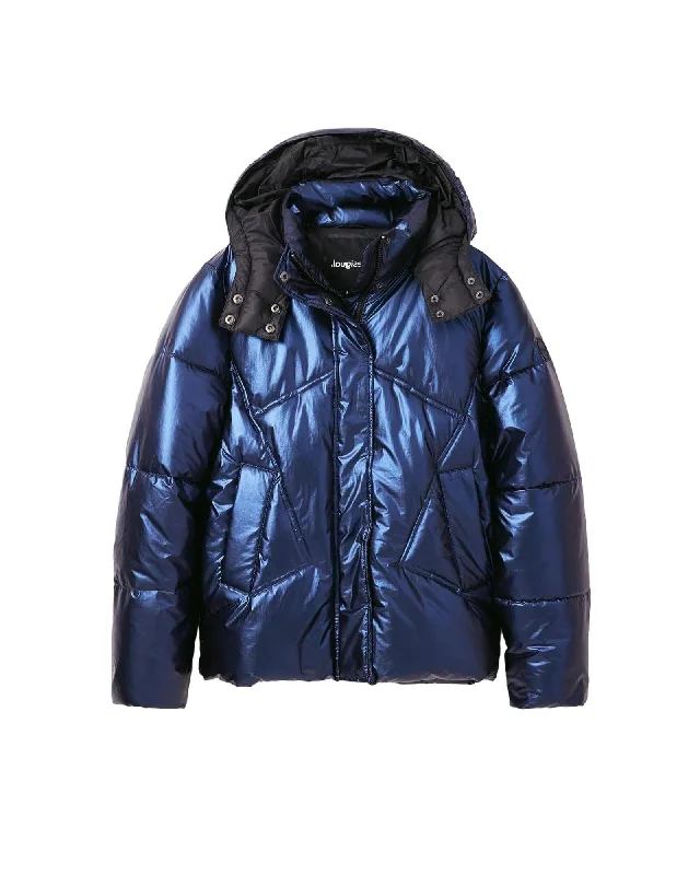 Desigual Women's Metallic Blue Puffer Jacket Knit Fabric Woven Fabric Fleece Fabric Desigual Women's Metallic Blue Puffer Jacket Knit Fabric Woven Fabric Fleece Fabric
